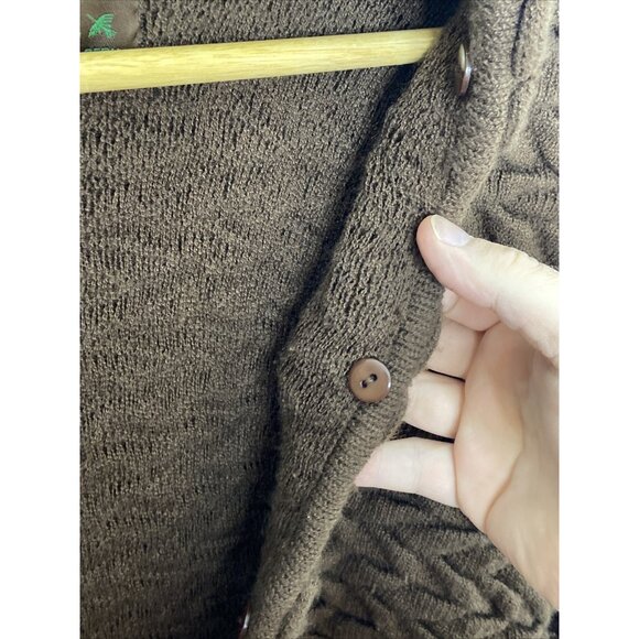 Arte Meche Baby Alpaca Woman S Brown Knit Cardigan 3D Textured Peru Peruvian - Picture 6 of 8